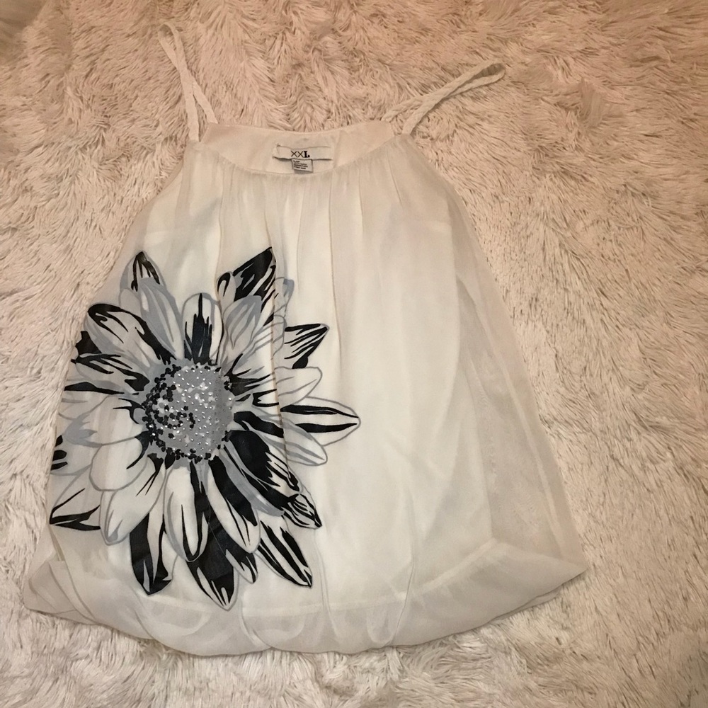 Flowy White Floral Top With Rhinestone Accents